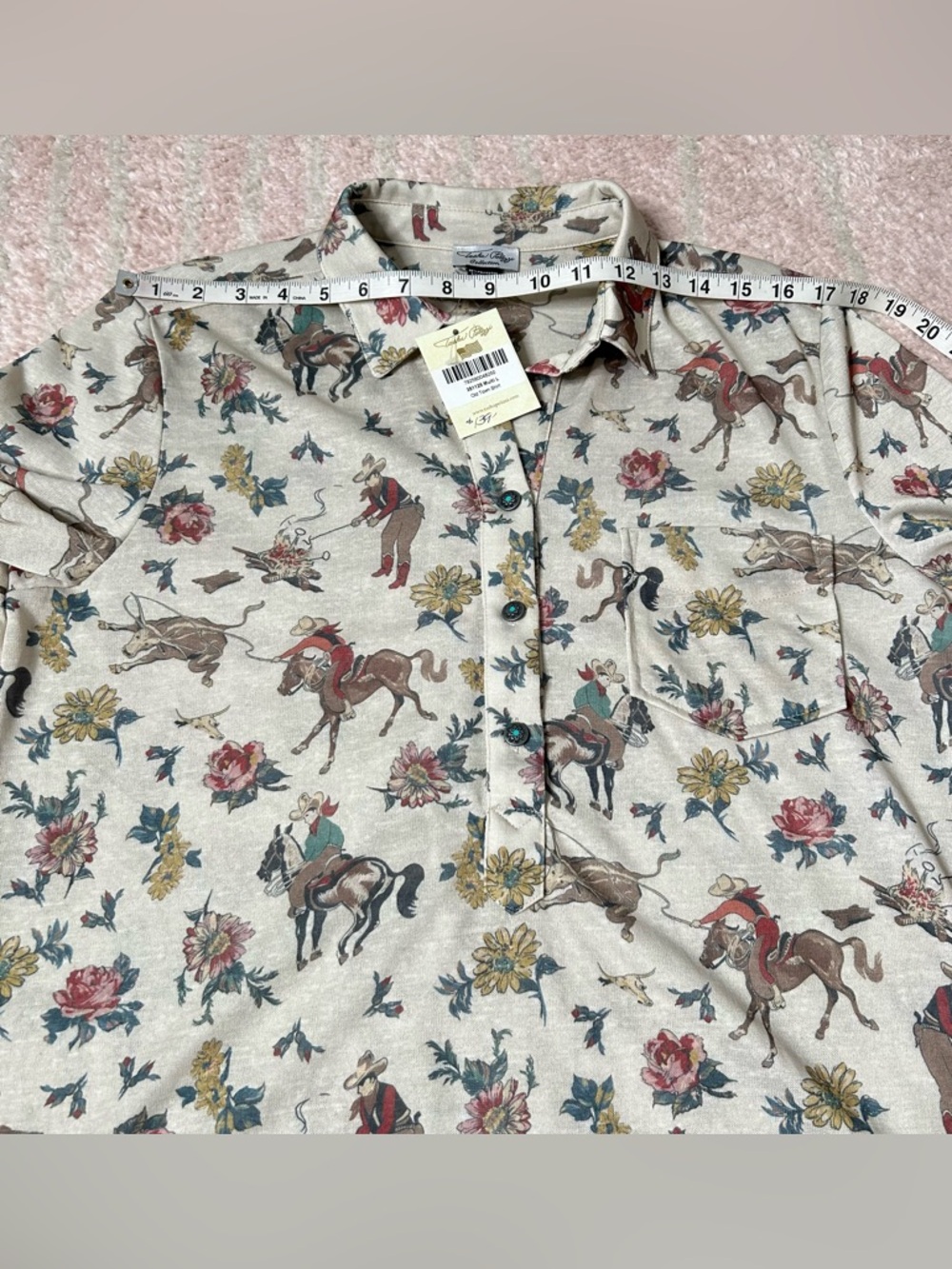 NWT Tasha Polizzi Cowboy & Floral Print Old Town Shirt Size Large Southwest Boho - Picture 4 of 11